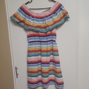 Dreamers Teal and White Striped Dress Off Shoulder